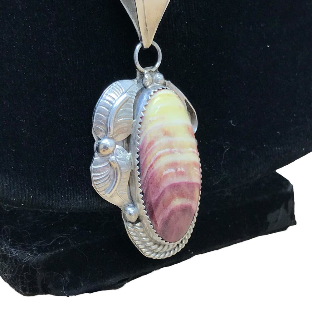 Spiny Oyster Shell Sterling Silver Navajo Long Necklace Handcrafted GW SIGNED